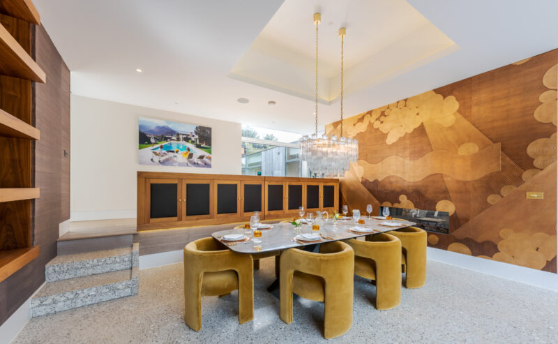 Surrey Villa dining room with velvet chairs