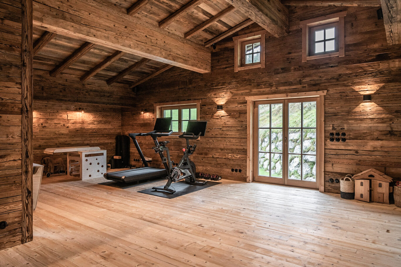 Austrian chalet luxury gym peloton bike