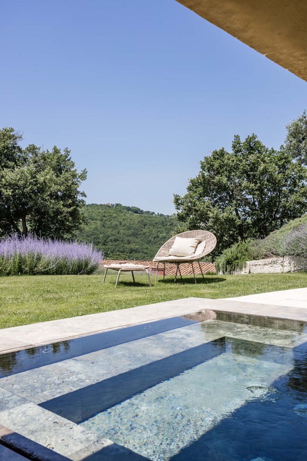 wellness escape Tuscany hills Italy with jacuzzi and lavender
